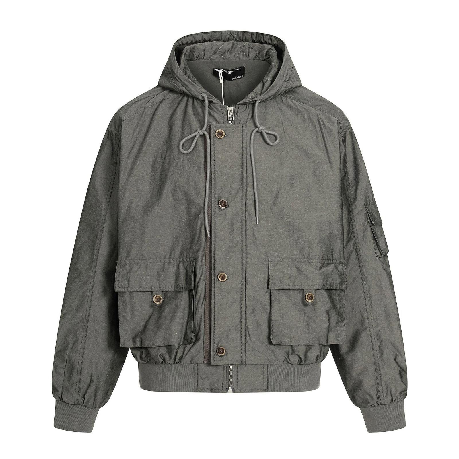 Japanese Brand Gray Hooded Bomber Jacket, Men's Outerwear Size US M / EU 48-50 / 2 - 1 Thumbnail