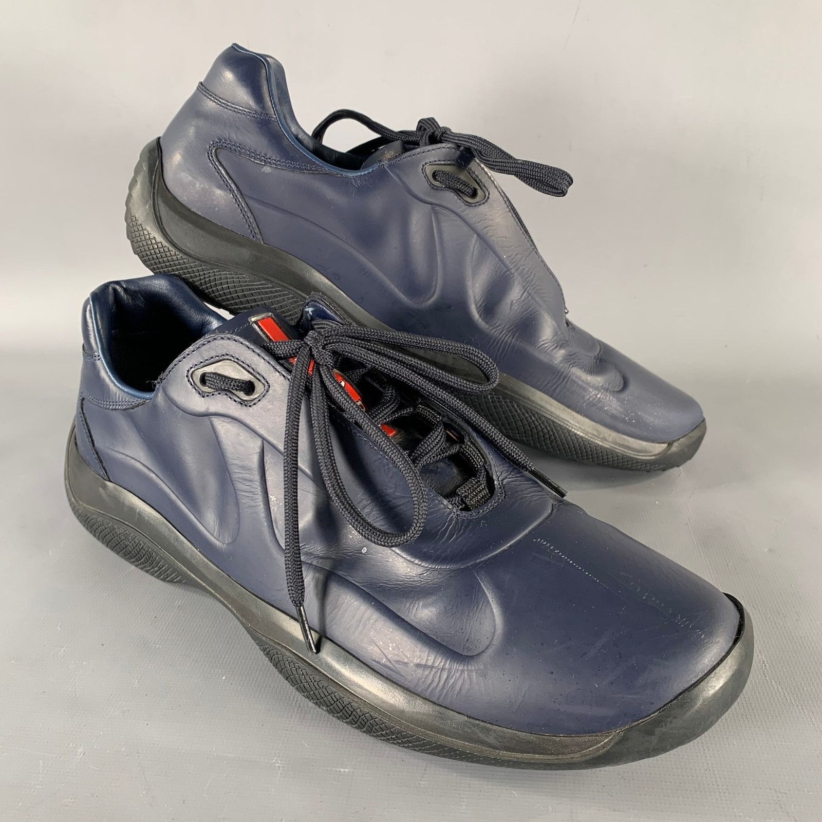 Prada Size 9 Navy Black Textured Leather Lace Up Sneakers Size US 9 / EU 42 - 1 Thumbnail