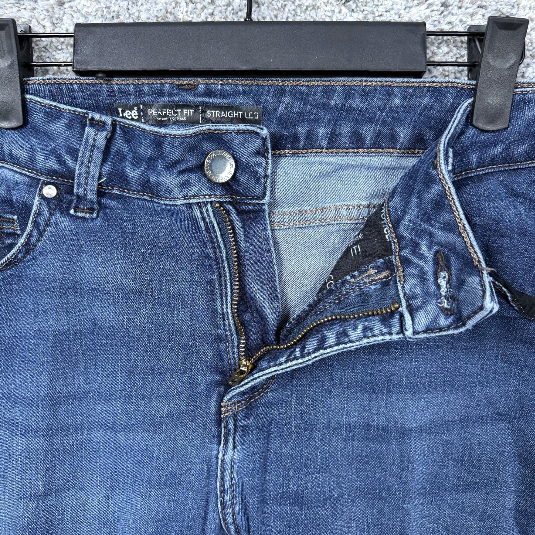 Lee Lee Jeans Womens 12 Short Straight Leg Mid Rise Denim Blue Stretch 5-Pocket Pockets Embroidered Studded Medium Wash Clothing Womens Size 34" / US 12 / IT 48 - 6 Thumbnail