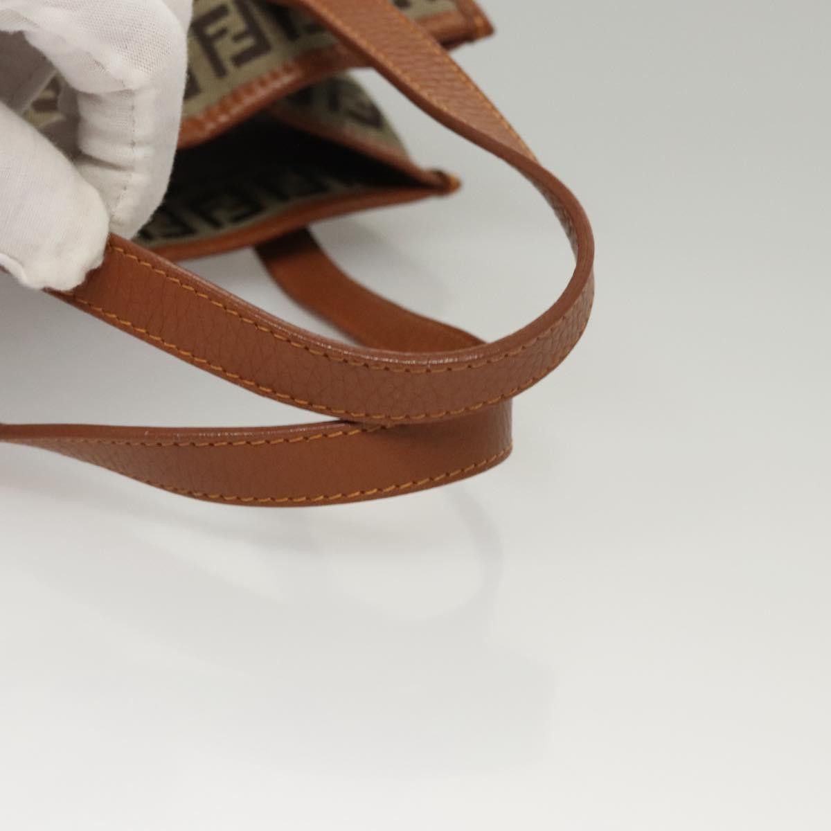 FENDI Zucchino Canvas Hand Bag Brown Gold