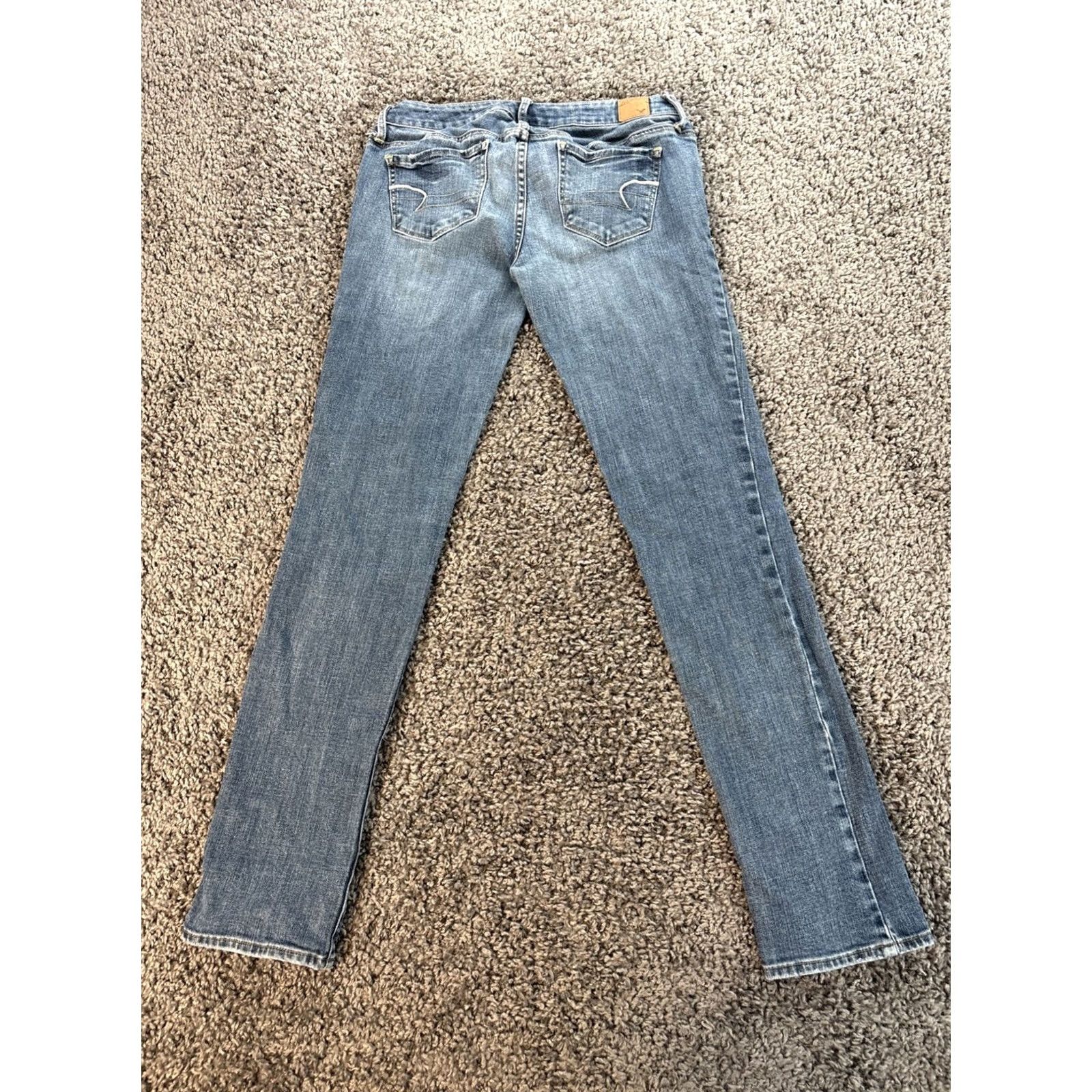 American Eagle Outfitters Vtg American Eagle Skinny Jeans Womens 28x29 Low Rise Med Wash Faded Distressed Size 26" / US 2 / IT 38 - 7 Thumbnail