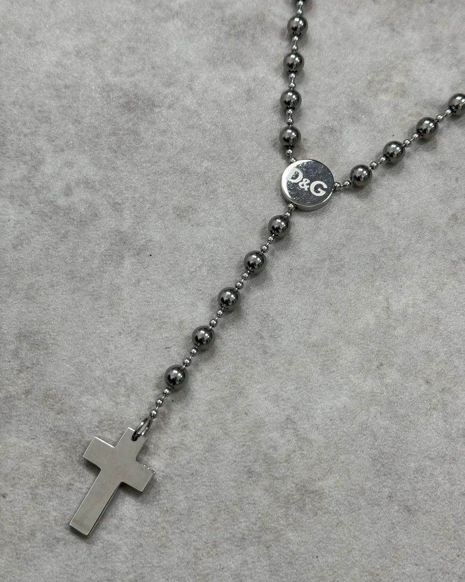 Dolce & Gabbana 2000s Dolce & Gabbana Grey Metal Beaded Cross Rosary Chain Size ONE SIZE - 4 Thumbnail