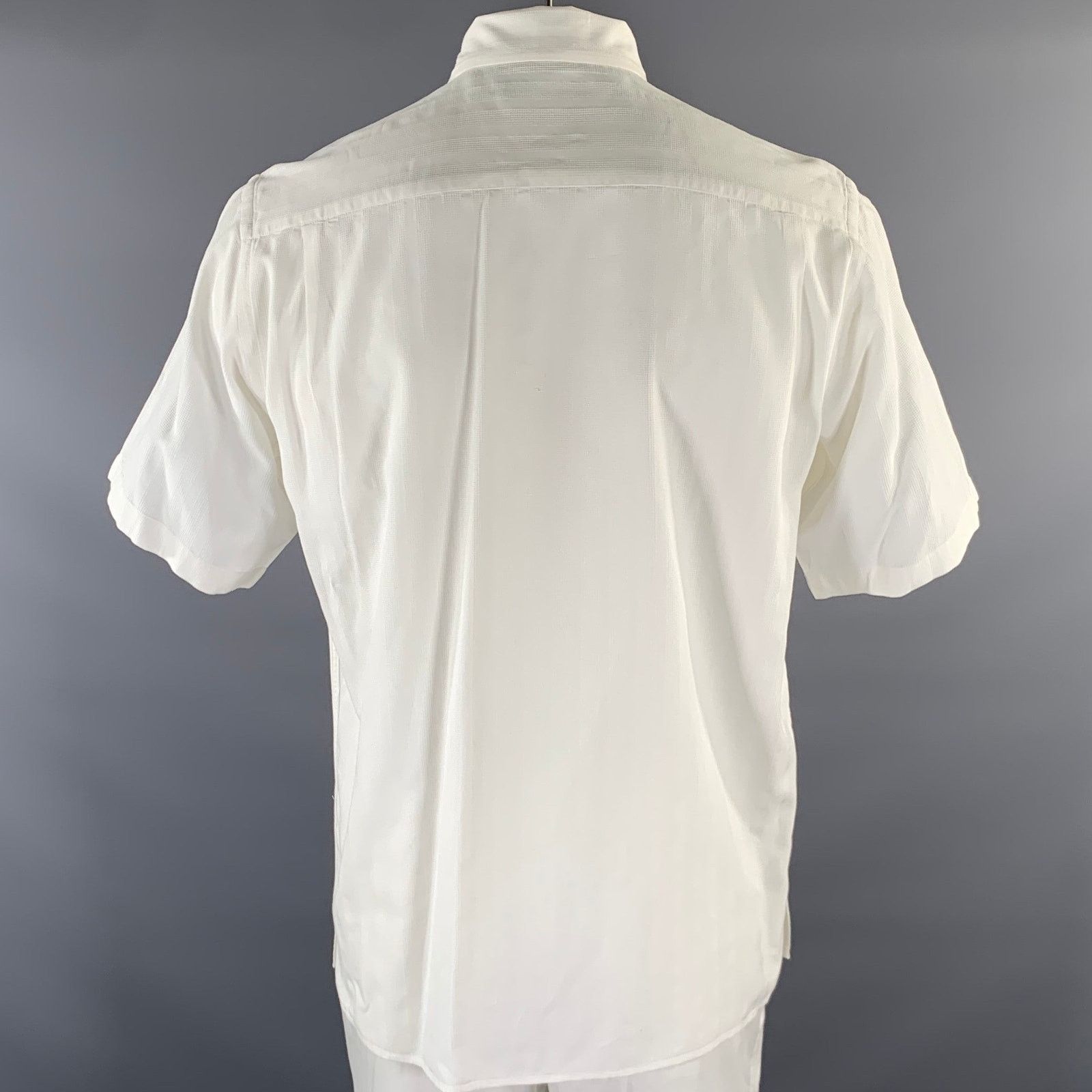 Ermenegildo Zegna ERMENEGILDO ZEGNA L White Stripe Cotton Short Sleeve Shirt Size US L / EU 52-54 / 3 - 4 Thumbnail