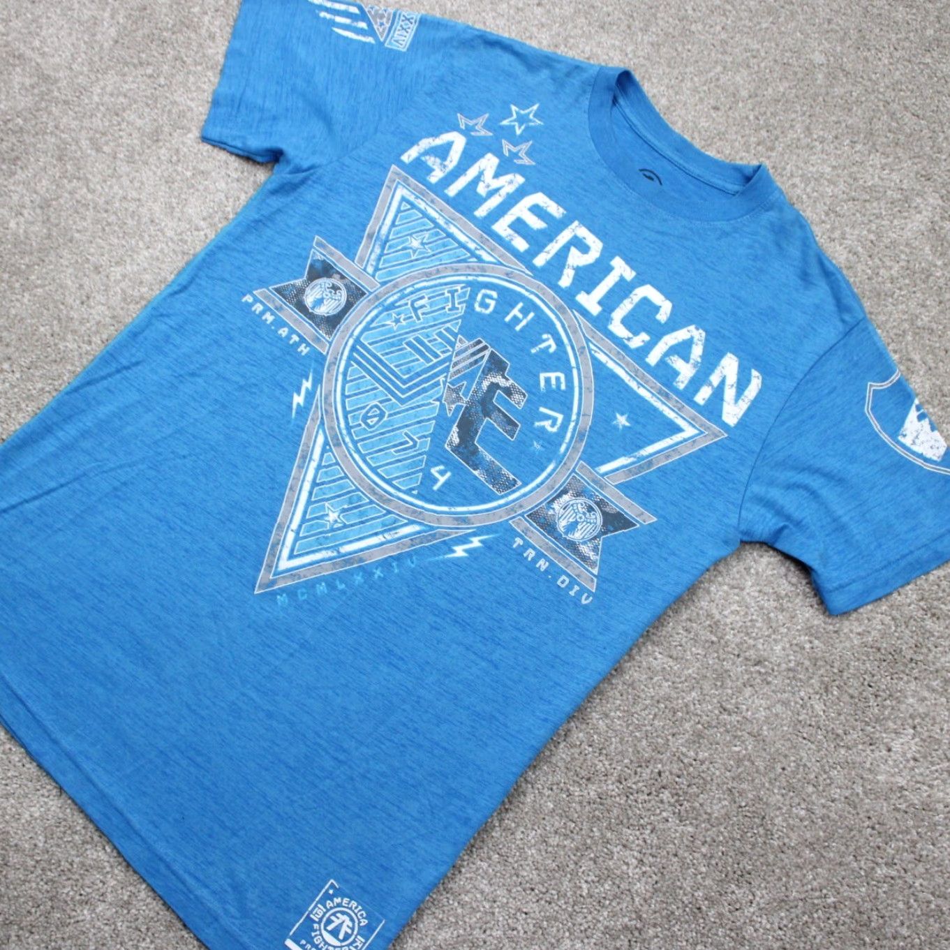 Vintage American Fighter Shirt Mens Small Blue Cotton/Poly S/S Pullover Tee Size US S / EU 44-46 / 1 - 3 Thumbnail