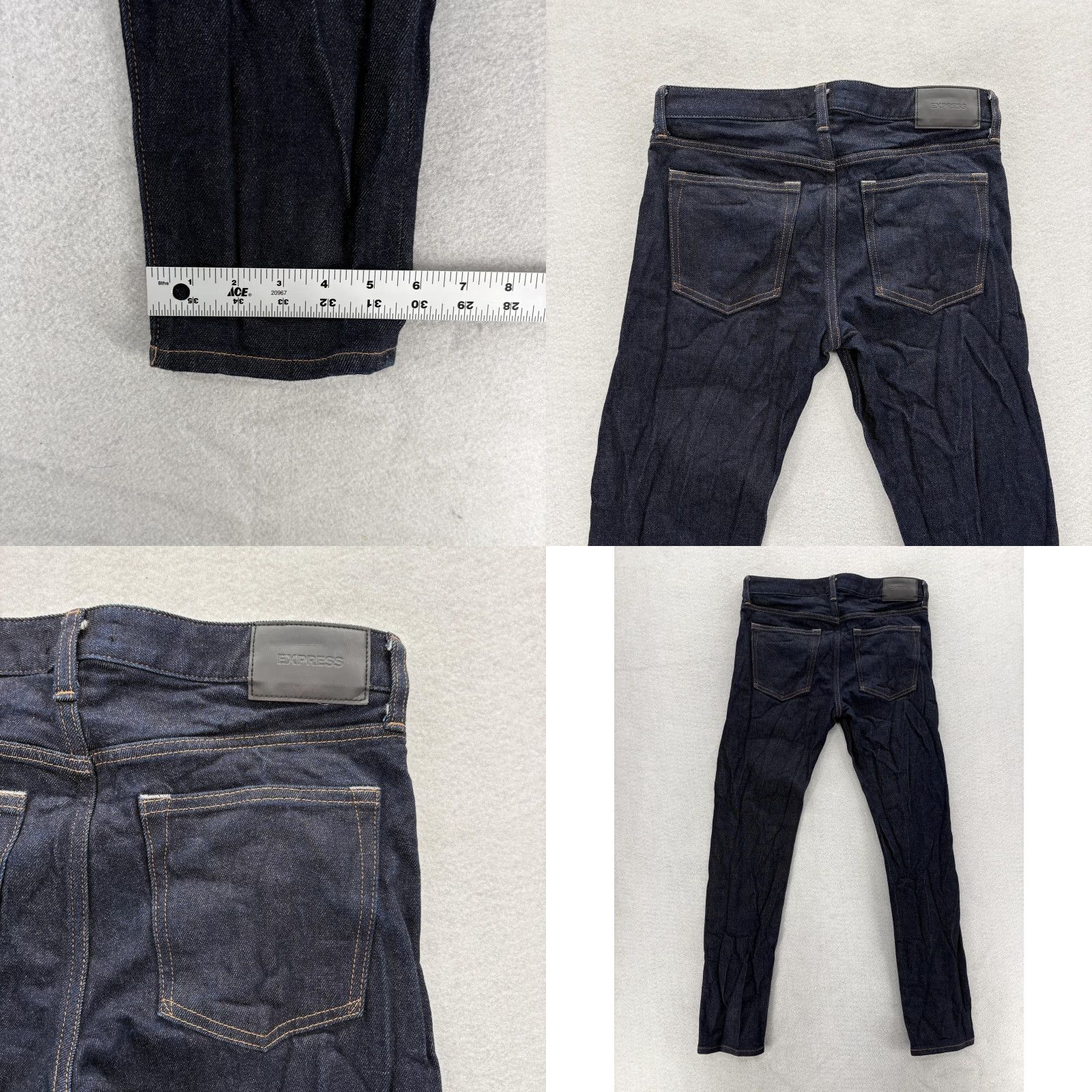 Express Express Jeans Mens 30x32 Dark Wash Blue Slim Fit Selvedge Denim Button Fly Pants Size US 30 / EU 46 - 9 Thumbnail