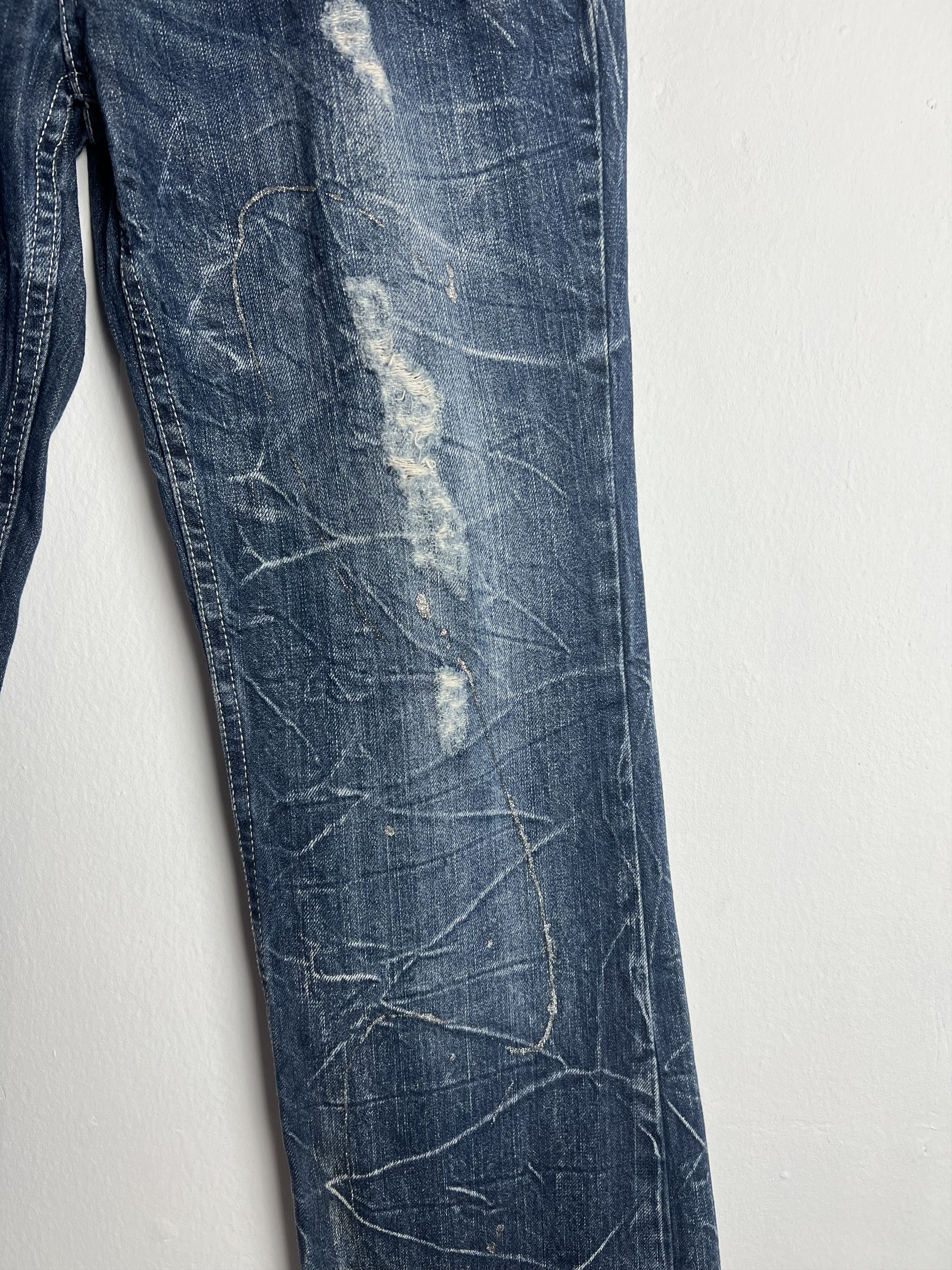 Japanese Brand Nylaus Distressed Denim Paint Splatter Wing Prints Size US 33 - 8 Thumbnail