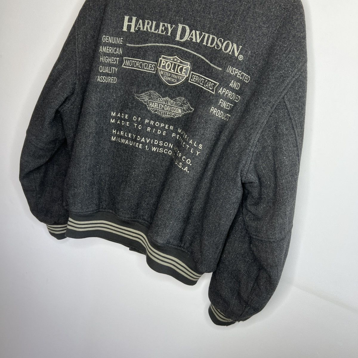 Harley Davidson × Vintage Vintage Harley Davidson Flight Bomber Wool Jacket 90s USA Size US XL / EU 56 / 4 - 11 Thumbnail