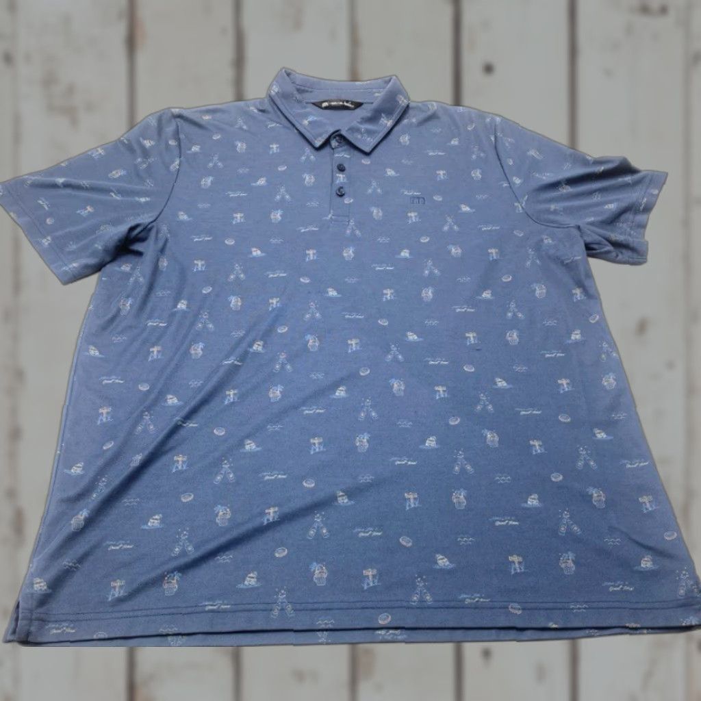 TravisMathew Travis Mathew Polo Shirt Mens 3XL Blue BeER All Over Print Dress To Impress 8577 Shirt Polo Mens 3XL Blue Beer Print Dress To Impress Size 48R - 1 Thumbnail