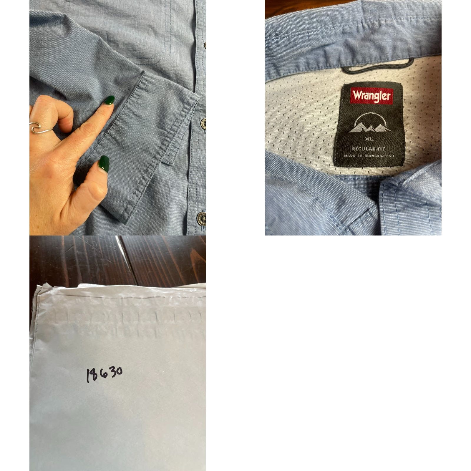 Wrangler Wrangler Shirt Men's XL Blue Metal Buttons Regular Fit Long Sleeve Button-Up Vented Size US XL / EU 56 / 4 - 8 Thumbnail