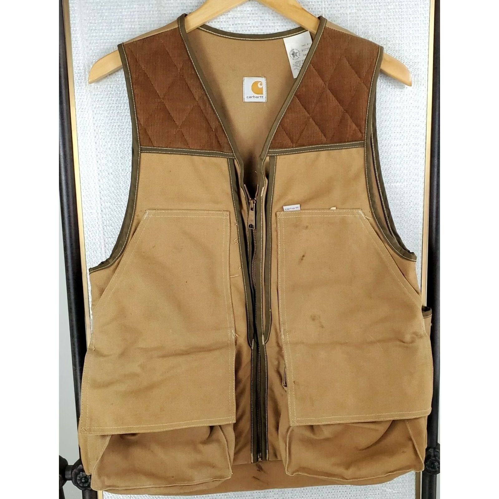 Carhartt VTG Carhartt Vest Mens Hunting Corduroy Cotton Duck Vest Small Beige USA Camouflage Men Front Pouch Ammunition Holders Game Pouch Size US S / EU 44-46 / 1 - 2 Thumbnail