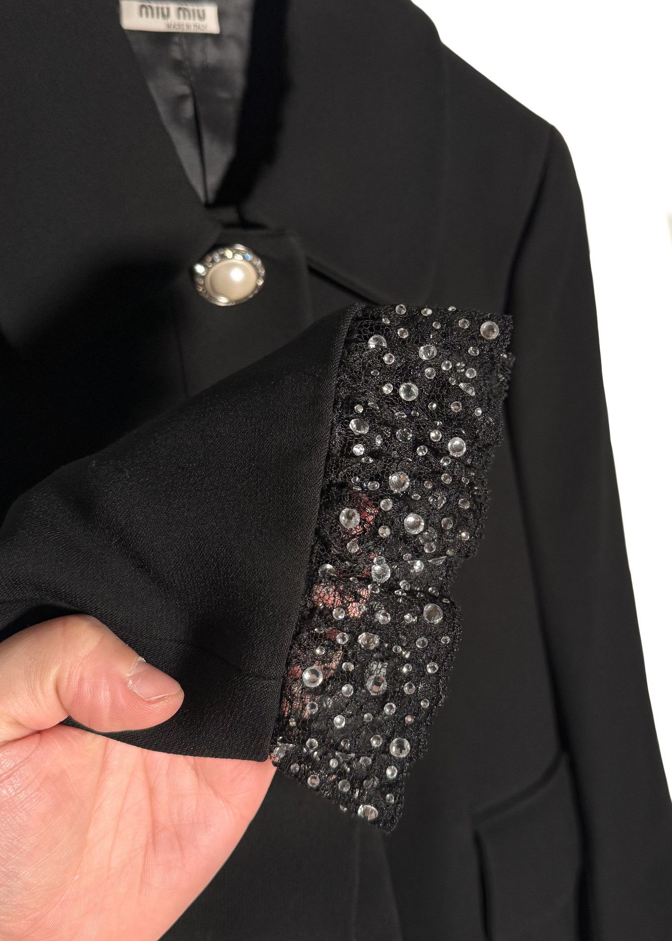 Miu Miu Miu Miu 2018 Pearl Buttons Crystal Lace Cuffs Black Blazer Size S / US 4 / IT 40 - 5 Thumbnail