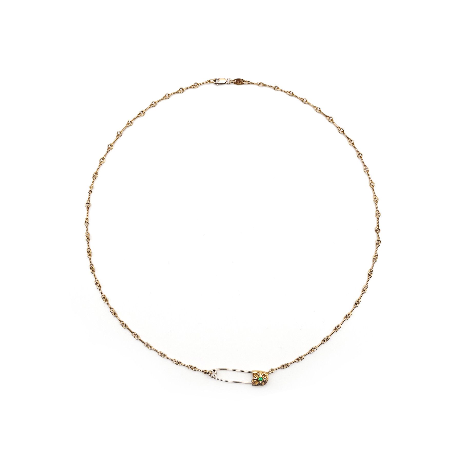 Chrome Hearts Chrome Hearts 22K Gold Emerald Safety Pin Necklace Size ONE SIZE - 1 Thumbnail