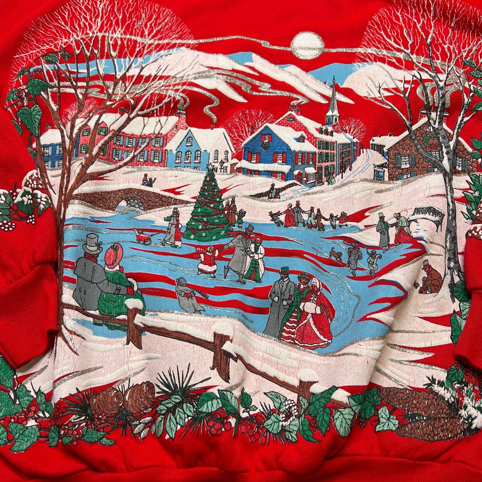 Vintage Vintage 90s Holiday Sweater Sz Medium Red Crewneck AOP Size M / US 6-8 / IT 42-44 - 2 Thumbnail