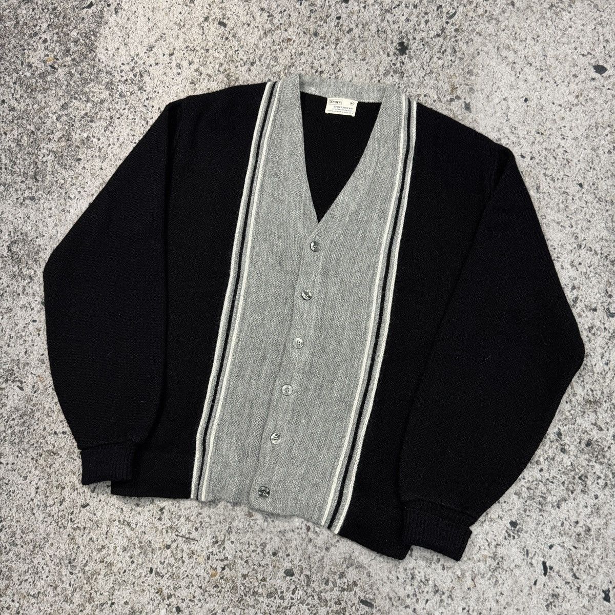 Vintage 60s Sears Striped Acrylic Cardigan Sweater USA ERD Grunge Size US M / EU 48-50 / 2 - 8 Thumbnail