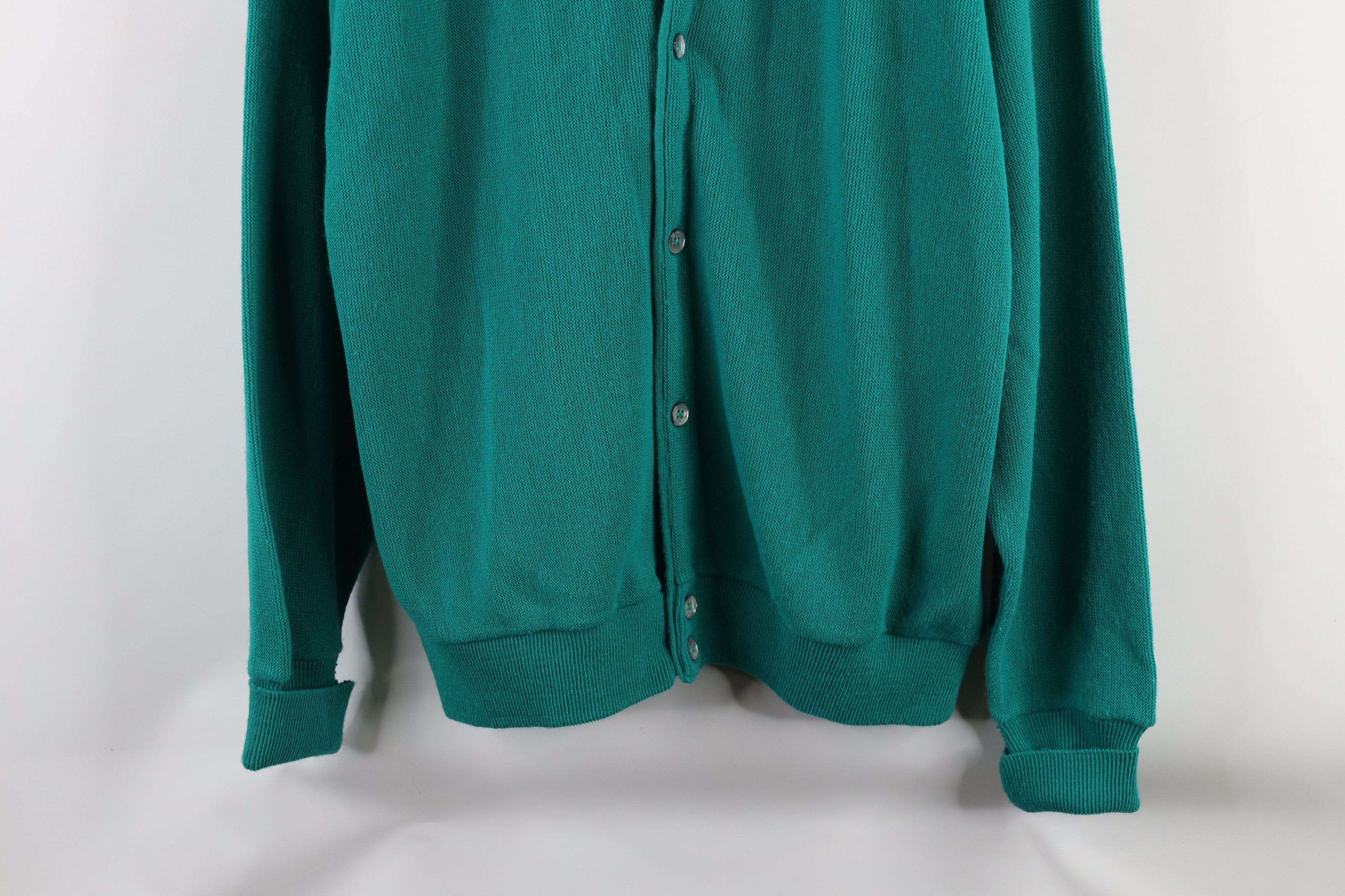 Izod × Vintage Vintage 90s Izod Out Knit Button Cardigan Sweater Teal USA Size US XL / EU 56 / 4 - 3 Thumbnail