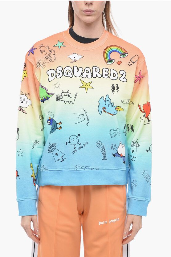 image of Dsquared2 Crew Neck Degradè Cotton Printed Sweatshirt, Women's (Size XL)