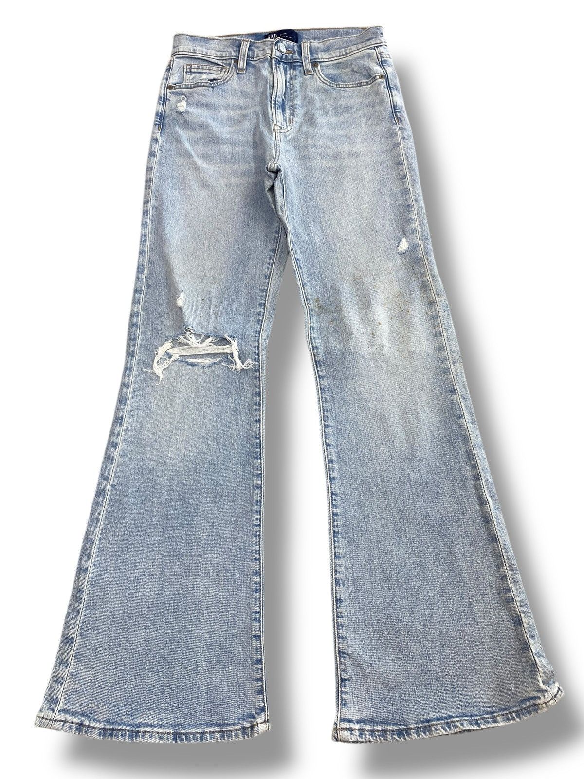 Gap Gap Acid Blue Wash Ripped Style Flare Jeans Size US 27 - 1 Thumbnail