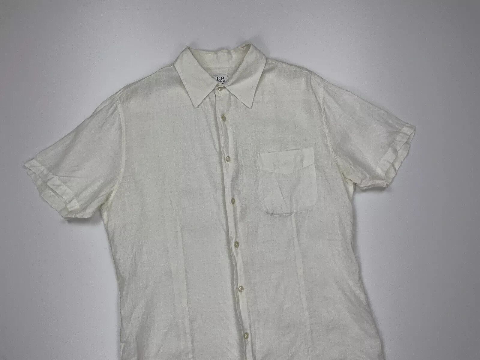 C.P. Company C.P. Company Linen Men Short sleeve Button-up Shirt White Size US L / EU 52-54 / 3 - 5 Thumbnail