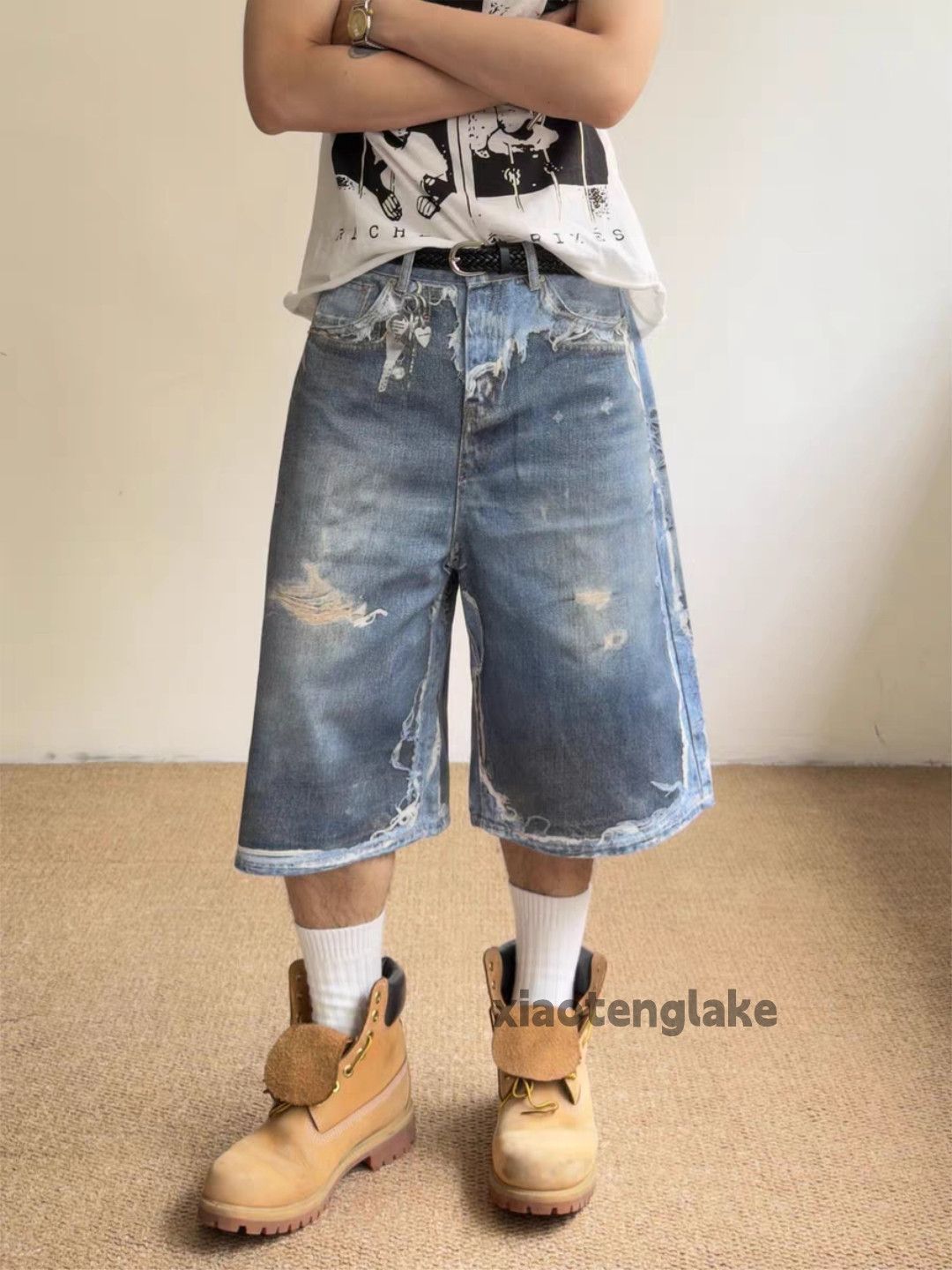 その他 LIVE WAVE zx digital print pattern ripped opium flared shorts