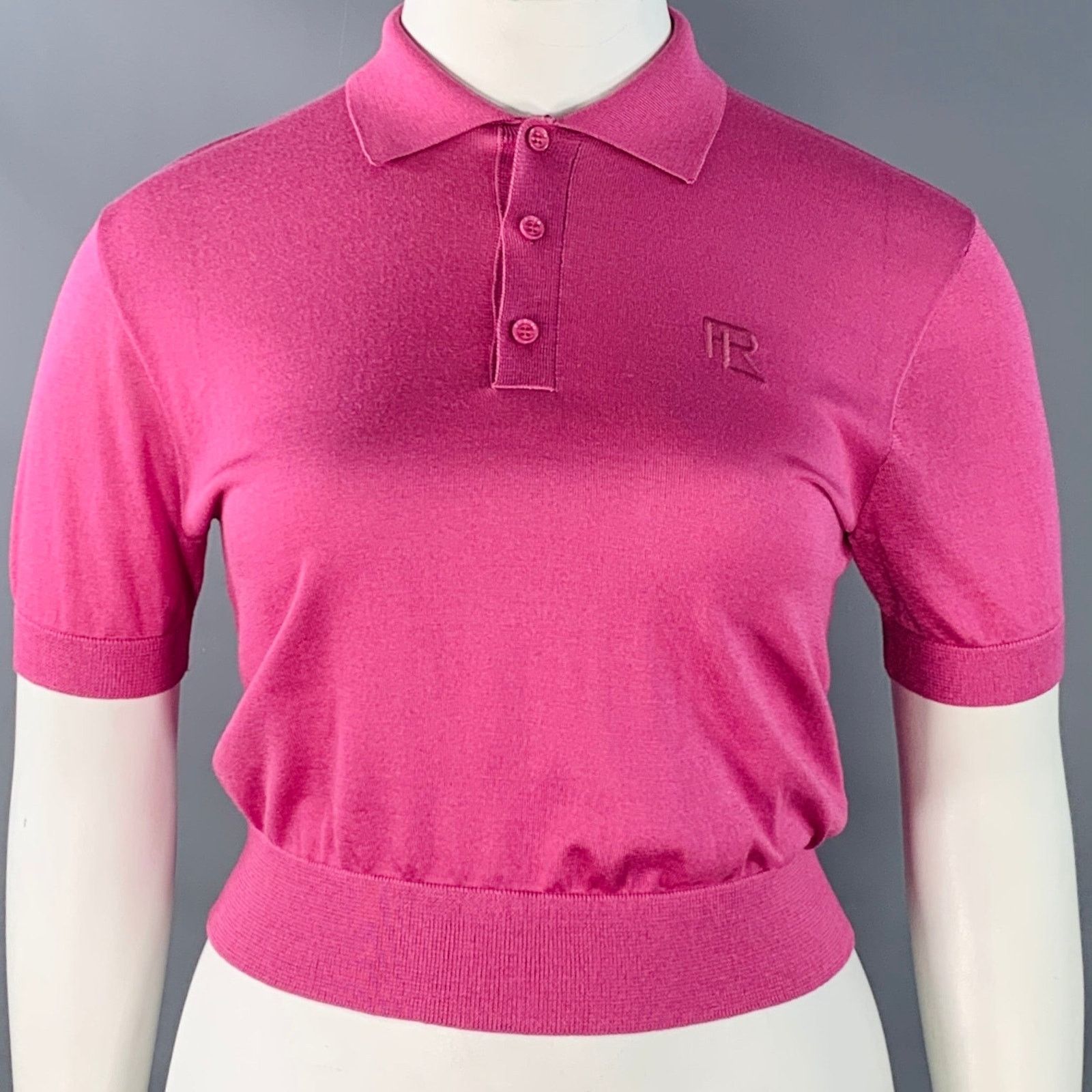 Ralph Lauren L Pink Raspberry Mulberry Silk Embroidered Polo Casual Top Size L / US 10 / IT 46 - 1 Thumbnail