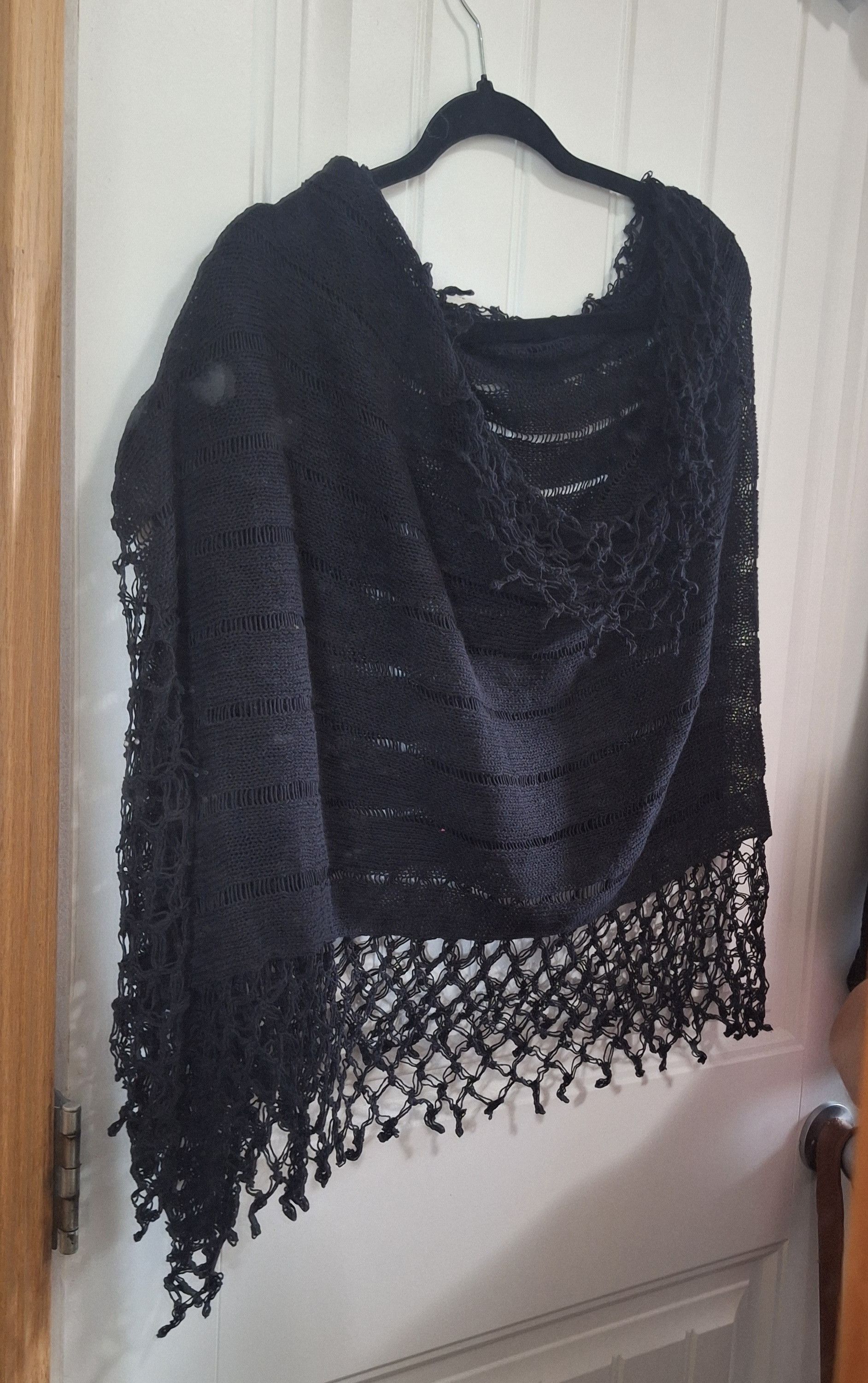 Other Handmade Black Shawl – Cotton Linen Wrap – Boho Gothic Size ONE SIZE - 5 Thumbnail