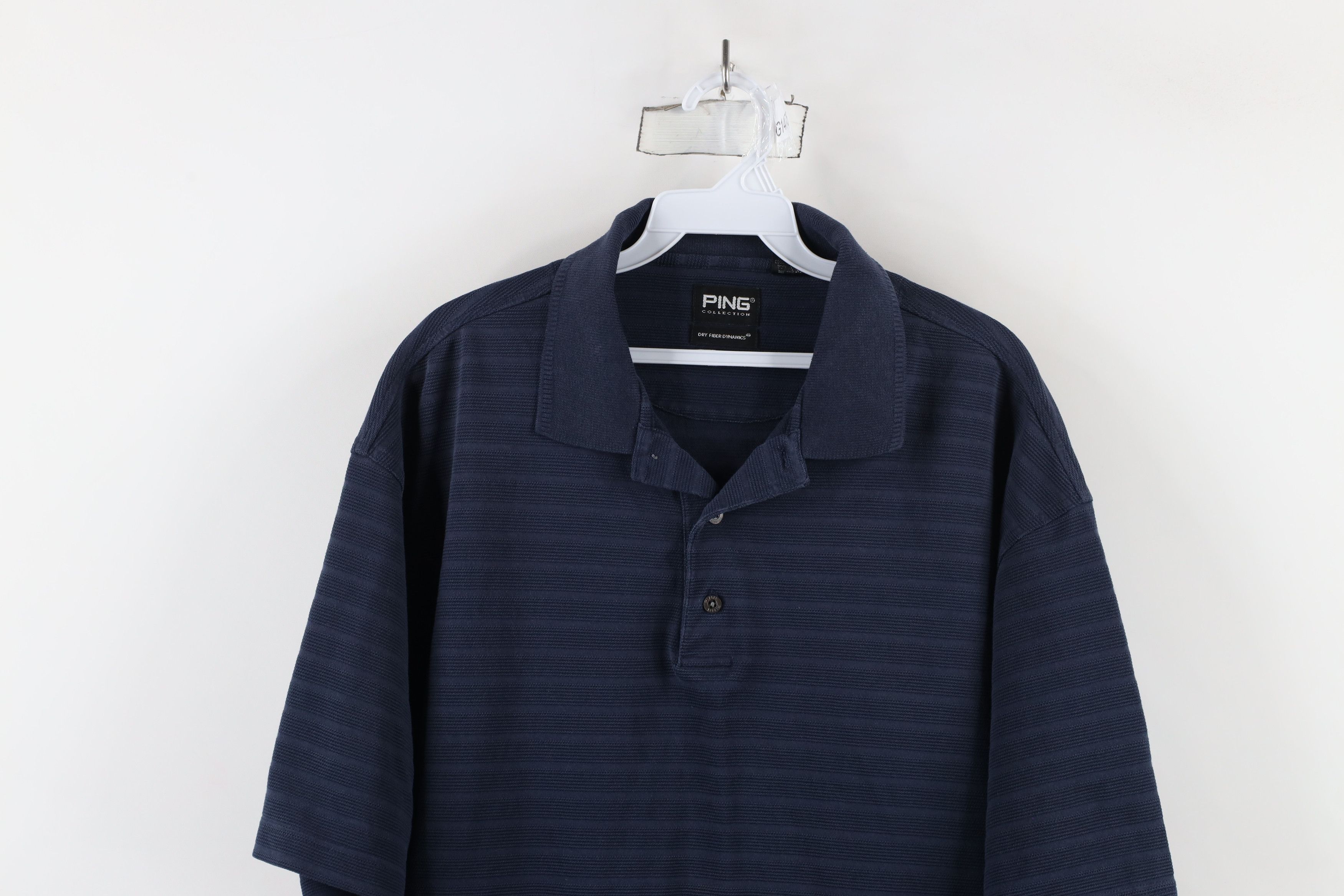 PING × Vintage Vintage 90s Ping Golf Striped Collared Polo Shirt Navy Blue Size US L / EU 52-54 / 3 - 2 Thumbnail