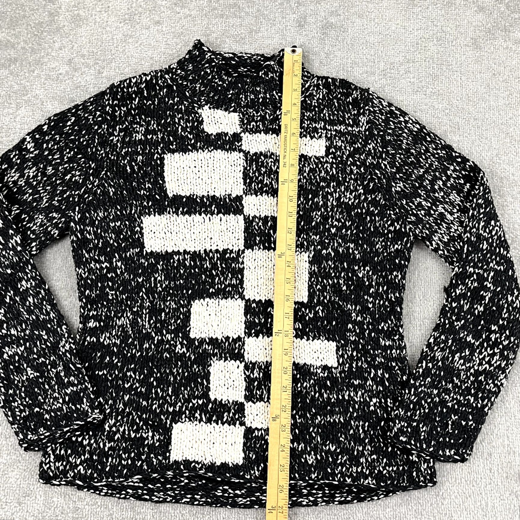 Vintage Sigrid Olsen Sweater Women's Large Black Ivory Hand Knit Mock Neck Silk Nylon L/S Pullover Size L / US 10 / IT 46 - 4 Thumbnail
