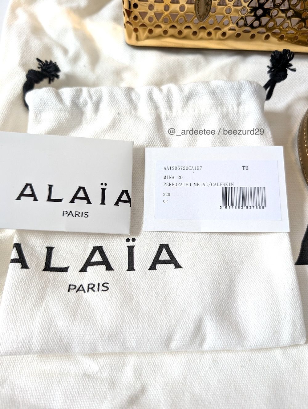Alaia *NEW* SMALL MINA 20 METAL & LEATHER GOLD BAG Size ONE SIZE - 15 Thumbnail