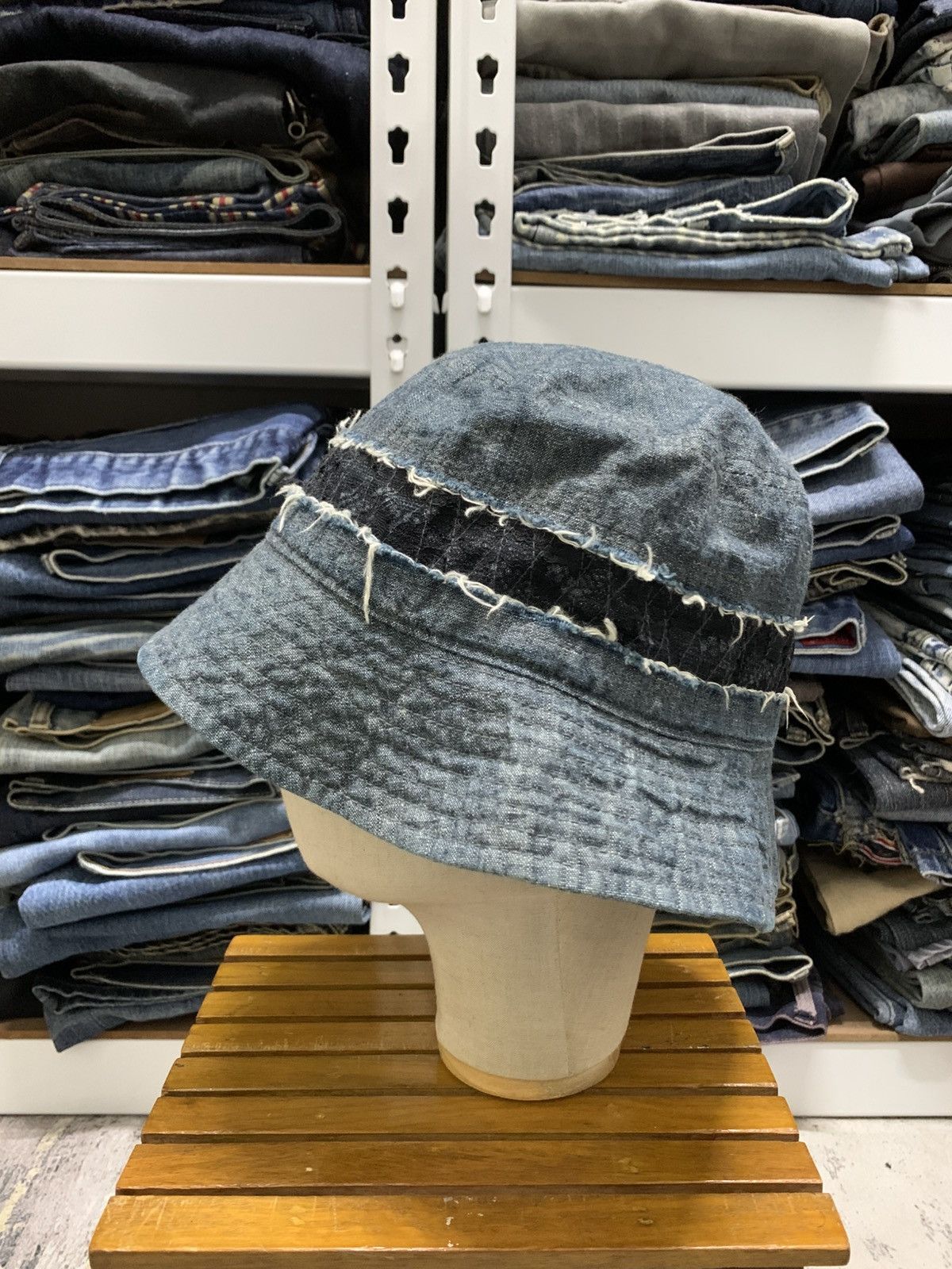 gomme Gomme Distressed Denime Bucket Hat Inspired Kapital Size ONE SIZE - 3 Thumbnail