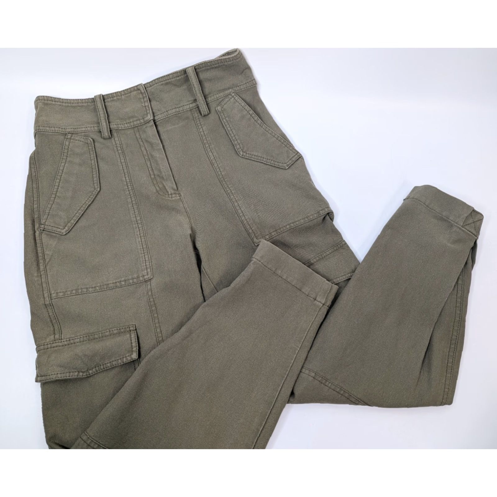 Vintage Derek Lam 10 Crosby Cargo Pants Womens 2 Green Utility Fatigue Military City Quiet Luxury Cargo Pockets Stretch Tailored Regular Tapered Size 26" / US 2 / IT 38 - 2 Thumbnail