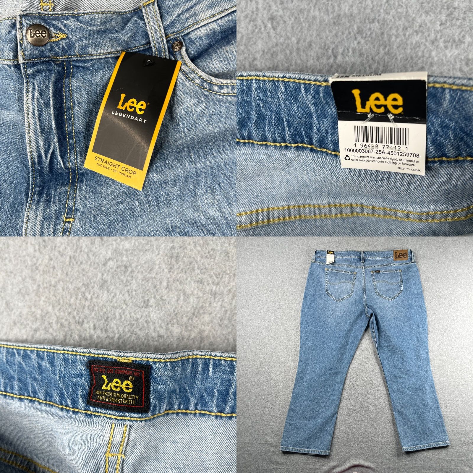 Lee Lee Jeans Women 18 Plus Blue Mid Rise Straight Crop NWT Denim 5-Pocket Style Straight Womens Size 40" / US 18 - 8 Thumbnail