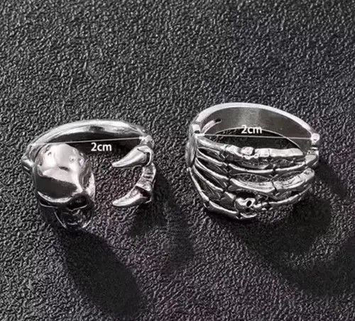 Japanese Brand 2pcs Men's Vintage Skull Open Adjustable Ring Size ONE SIZE - 3 Thumbnail
