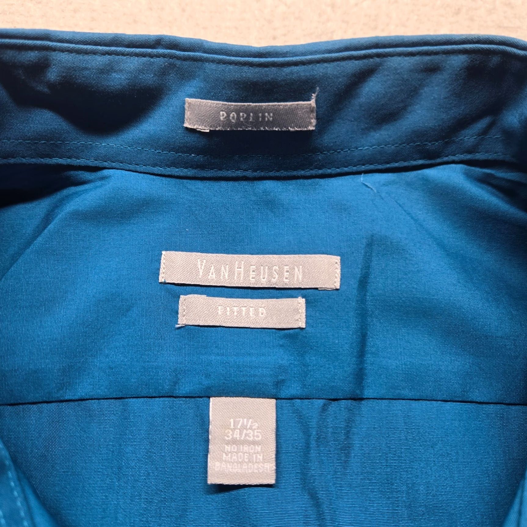 Van Heusen Van Heusen Shirt Mens Slim Solid Blue Poplin Button Up Long Sleeve 17.5 Adult Size US XL / EU 56 / 4 - 3 Thumbnail