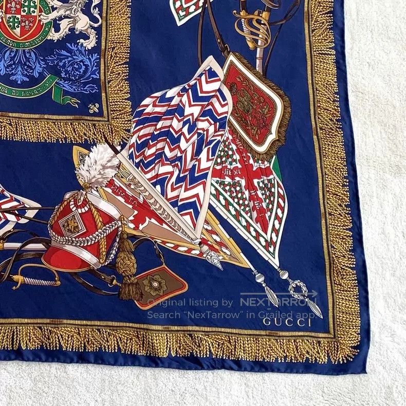 Gucci Gucci Dark blue badge print twill print mulberry silk scar Size ONE SIZE - 5 Thumbnail