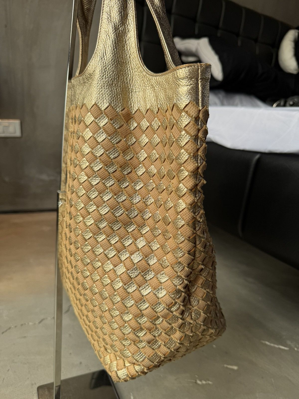 Bottega Veneta BOTTEGA VENETA Woven Metallic Tote Gold Size ONE SIZE - 5 Thumbnail