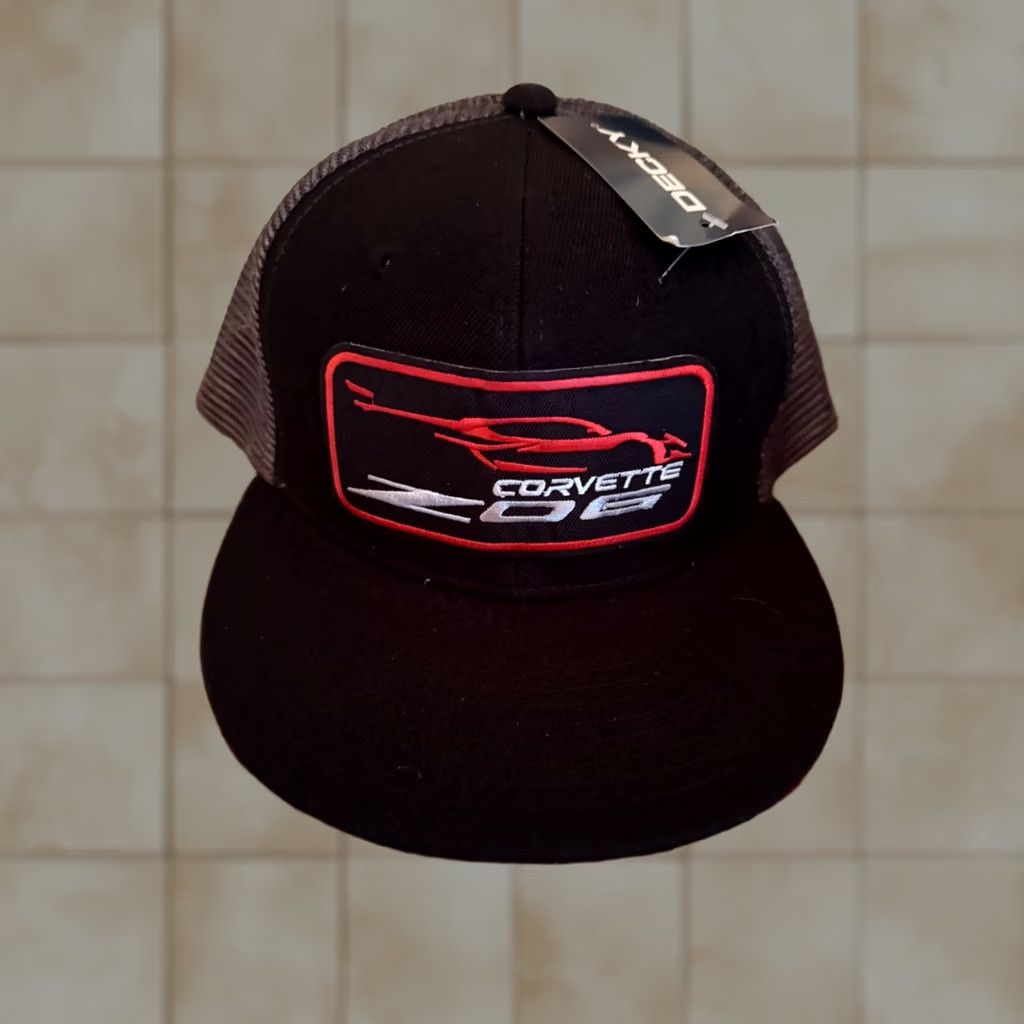 Silhouette Decky 2023 vette Z06 C8 Vette Red black Silhouette Trucker Cap Snapback Hat Patch Adjustbale Black Unisex Adults Mens Hats Size ONE SIZE - 1 Thumbnail