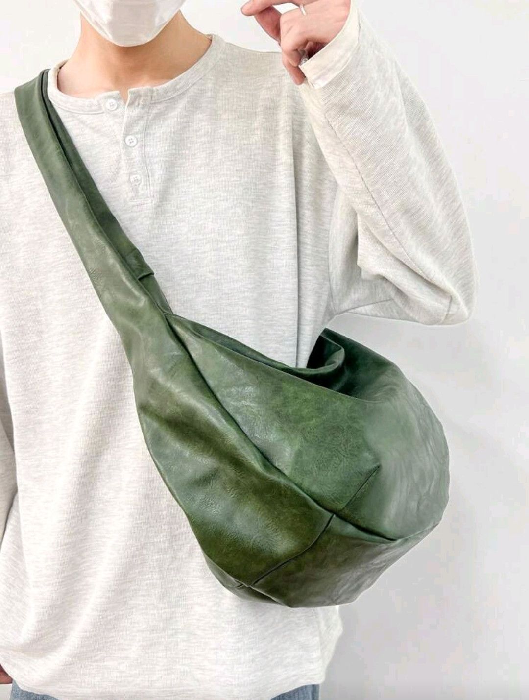 Japanese Brand Green PU material leather sling bag Size ONE SIZE - 4 Thumbnail