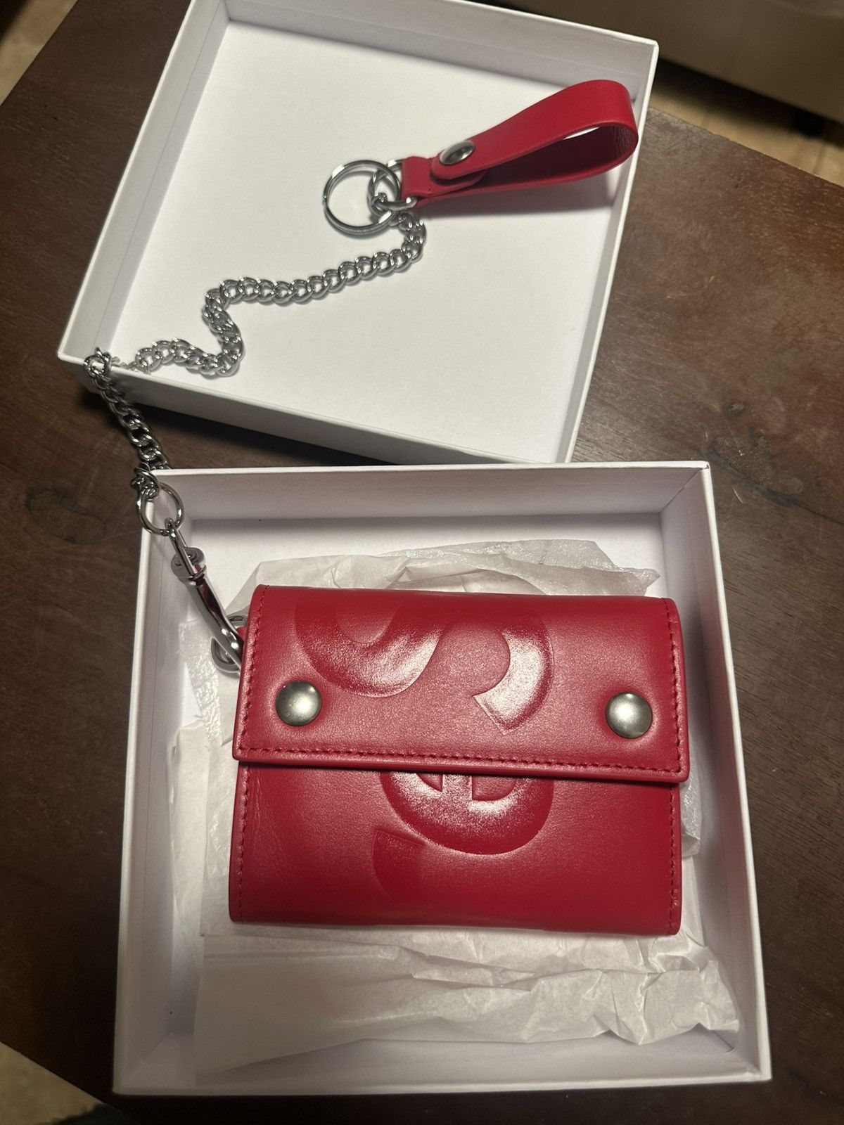 supreme leather Chain Wallet RED