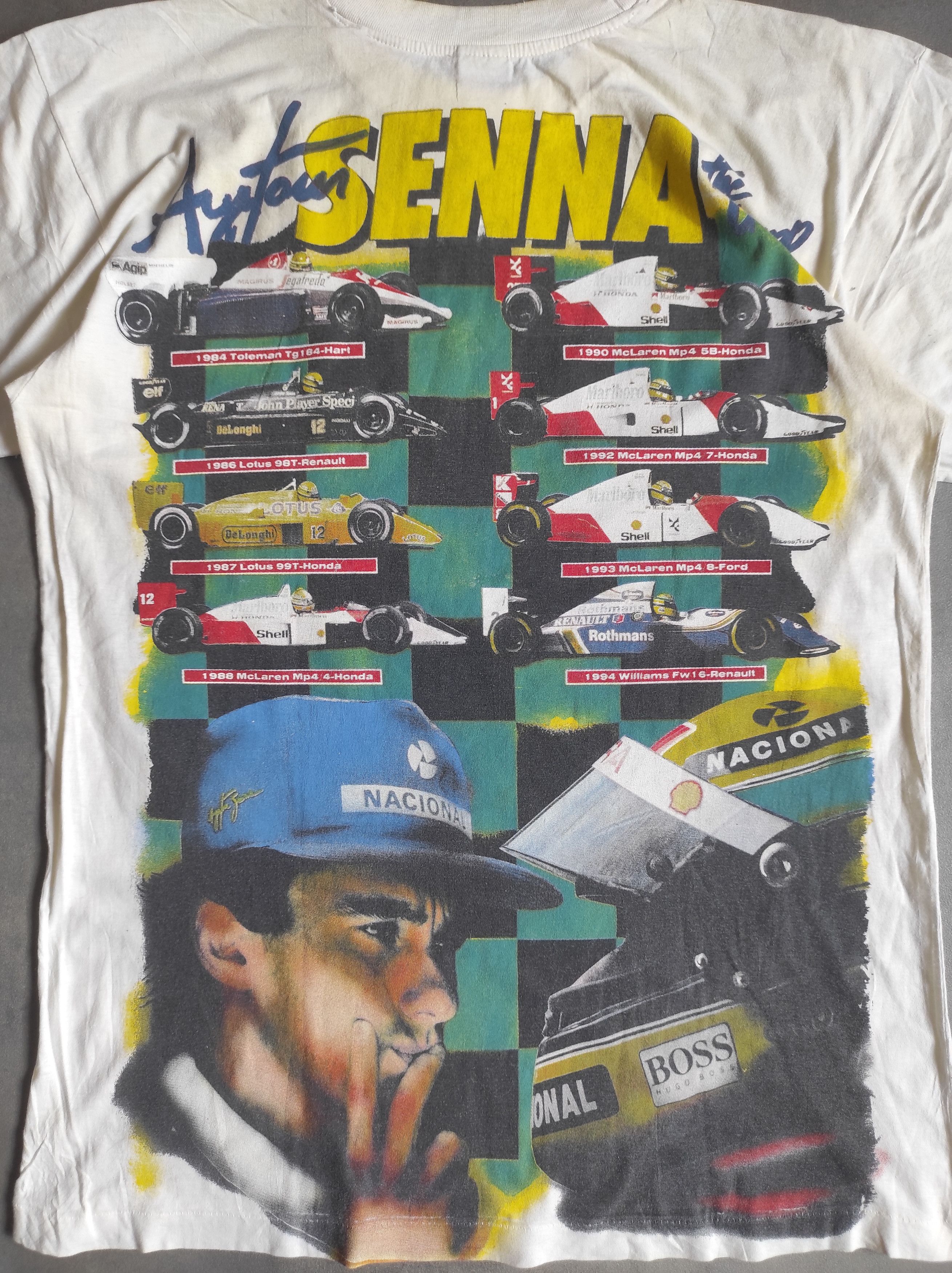 Vintage Vintage 90s Ayrton Senna Single Stitch Tee F1 Racing Size US L / EU 52-54 / 3 - 5 Thumbnail