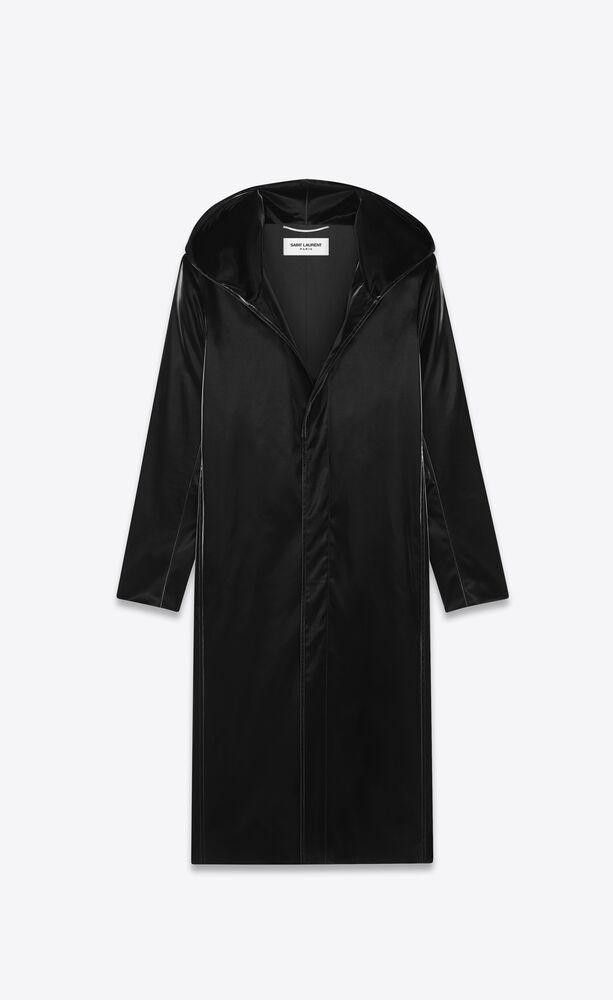 o1loc1c0225 Lacquered Effect Long Coat in Black