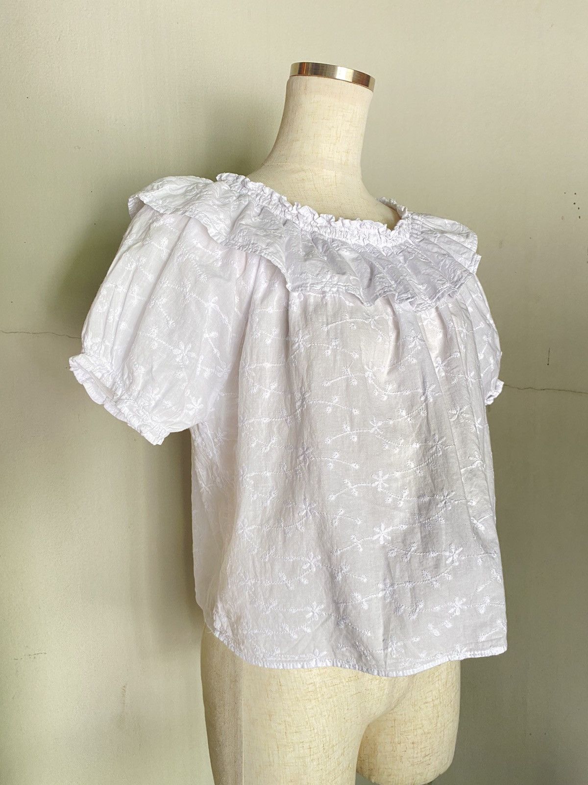 Nina Ricci Ricca ricca White Embroidered Puff Sleeve Blouse Size M / US 6-8 / IT 42-44 - 16 Thumbnail