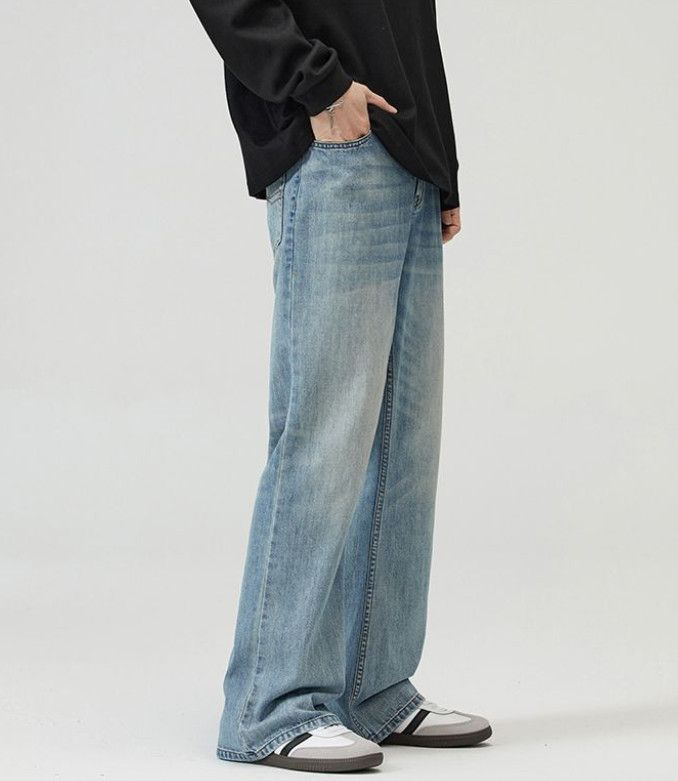 Japanese Brand American retro light blue curved baggy style men's jeans Size US 32 / EU 48 - 3 Thumbnail