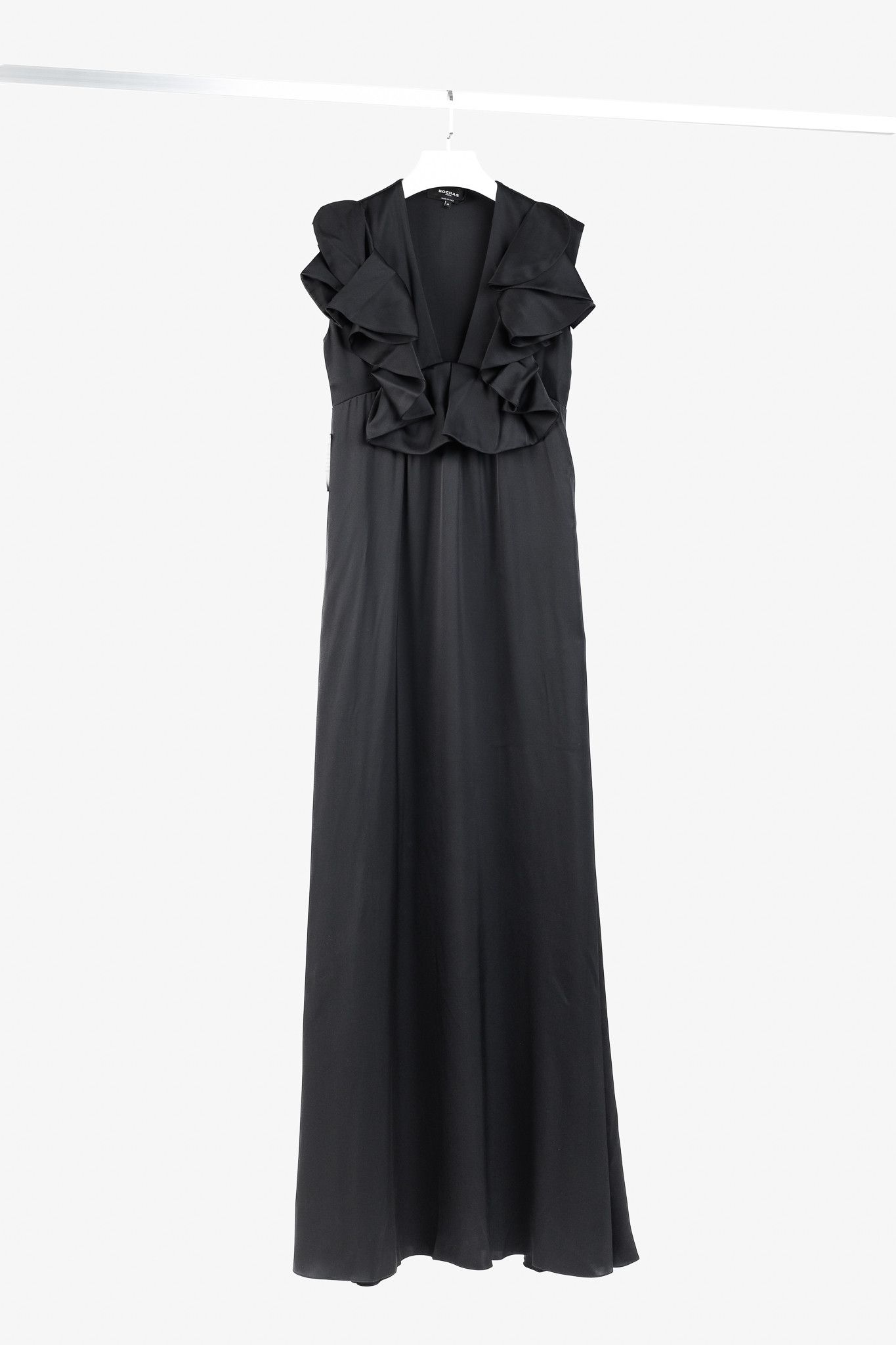 Rochas Rochas Black Silk Charmeuse Ruffle Evening Gown Size XS / US 0-2 / IT 36-38 - 1 Thumbnail