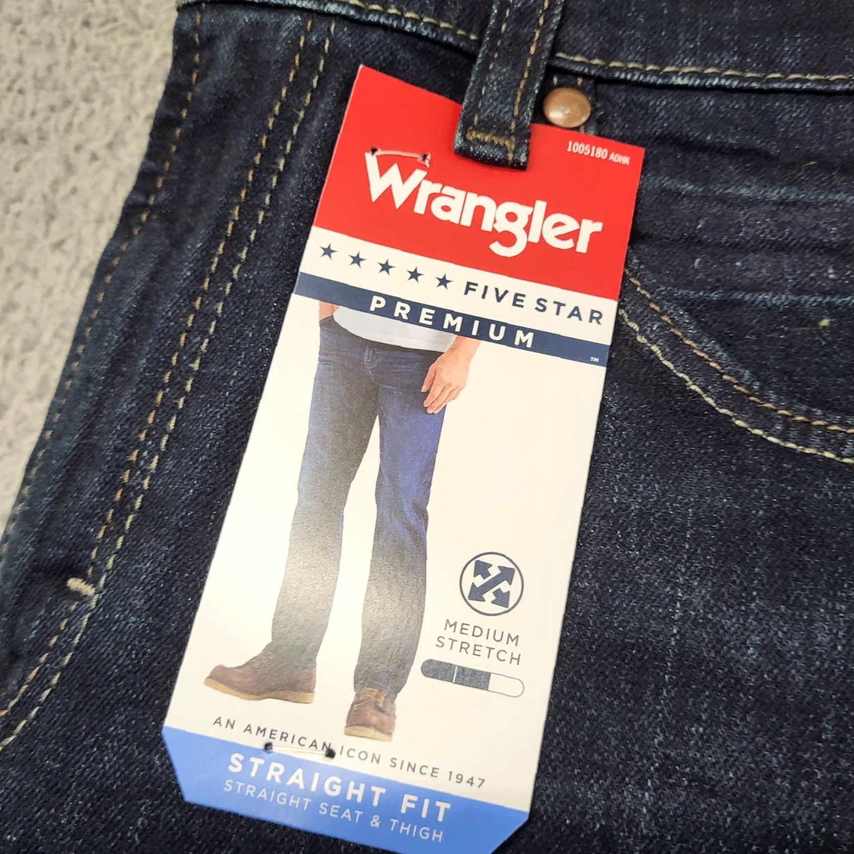 Wrangler Wrangler Jeans Mens 31x30 Five Star Premium Straight Fit Stretch Banks Blue Denim Jeans Regular Mens 31 Blue Cowboy USA 5-Pocket Design Size US 31 - 3 Thumbnail