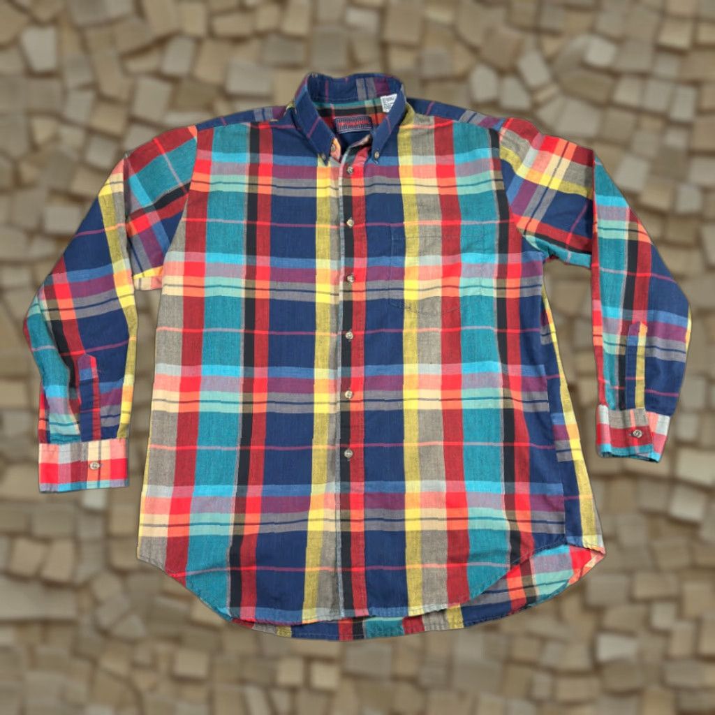 McGregor VINTAGE McGregor Shirt Adult LARGE Red Purple Green Patchwork Plaid Rainbow 80s Shirt Mens Size US L / EU 52-54 / 3 - 1 Thumbnail