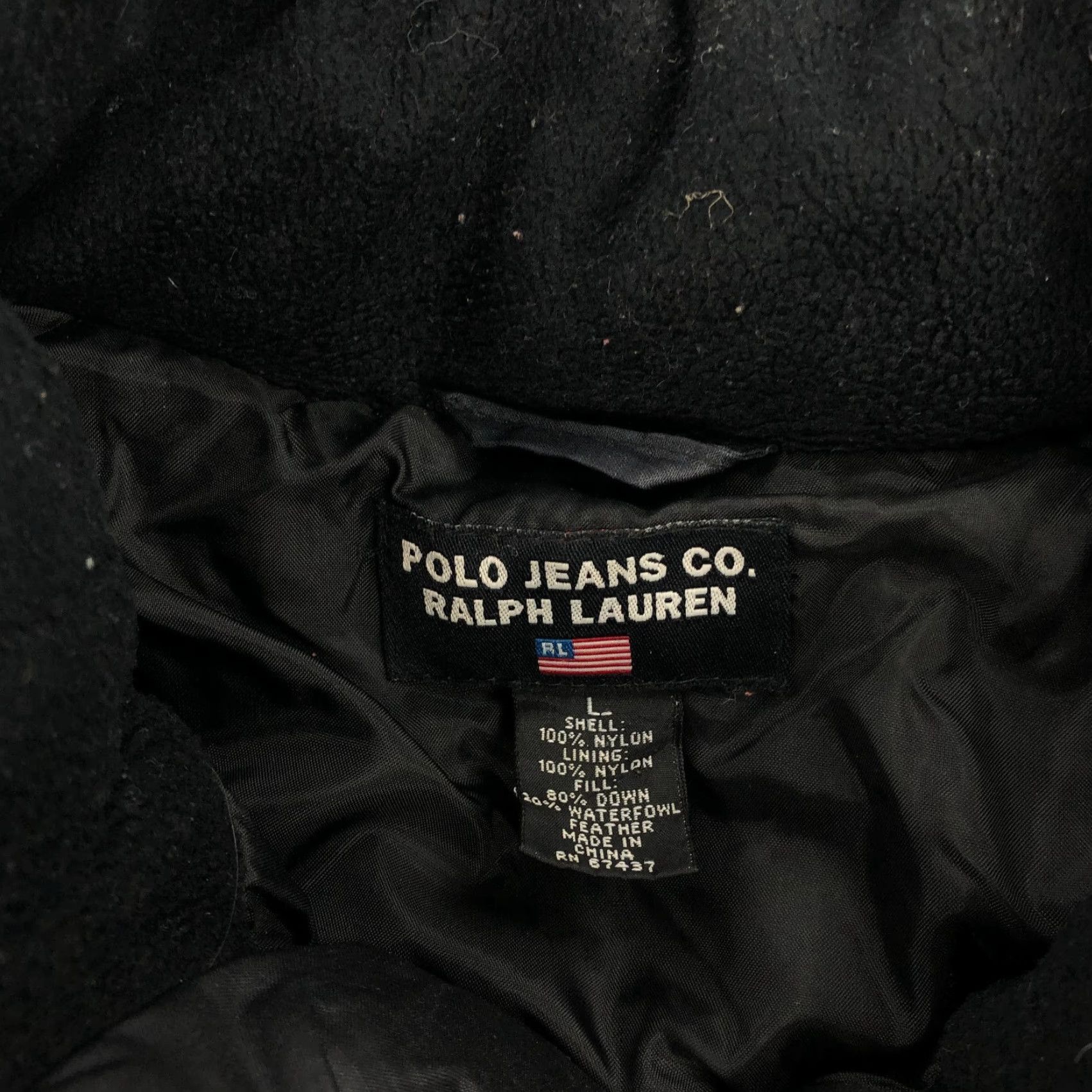 Ralph Lauren VINTAGE Ralph Lauren Puffer Jacket Polo Jeans Co Black L Down Filled Zip Velcro Stand-Up Collar Logo Quilted 90s Felt Men JACKET Size US L / EU 52-54 / 3 - 4 Thumbnail
