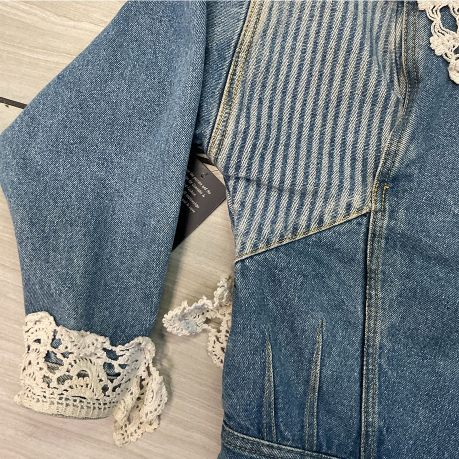 Jordache Vintage 1990s Jordache Cropped Laced Denim Jacket Size S / US 4 / IT 40 - 5 Thumbnail