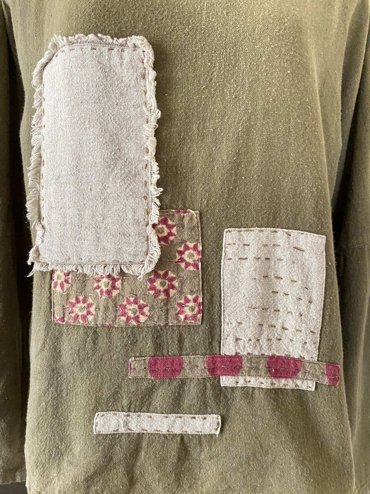 Japanese Brand OIL TYCOON Floral Olive Cotton Shirt with Patchwork Size M / US 6-8 / IT 42-44 - 10 Thumbnail
