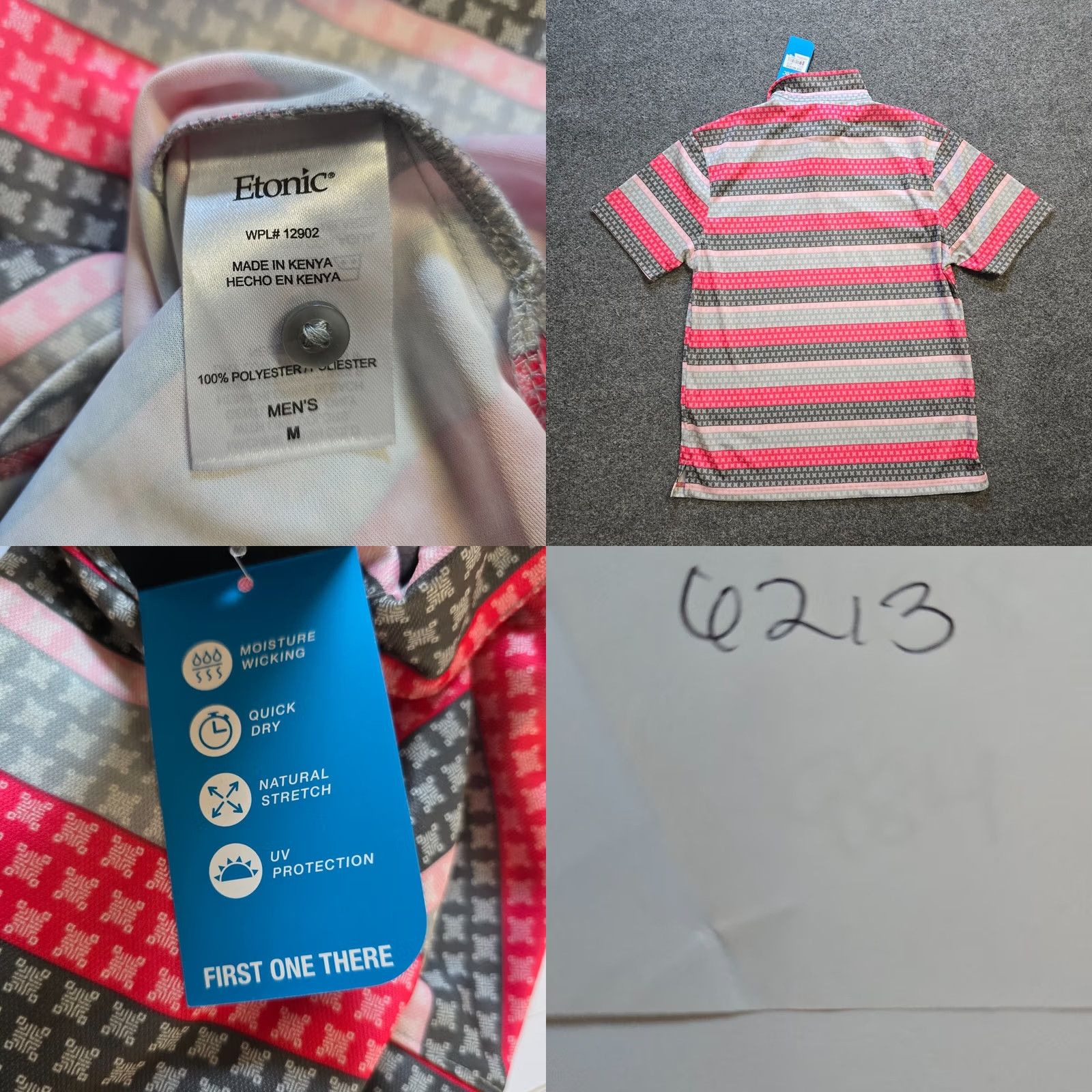 Vintage Etonic Polo Shirt Mens Medium Pink Stripe UV Protection Casual Golf Shirt Mens Regular Pink Stripe Polo Shirt Size US M / EU 48-50 / 2 - 8 Thumbnail