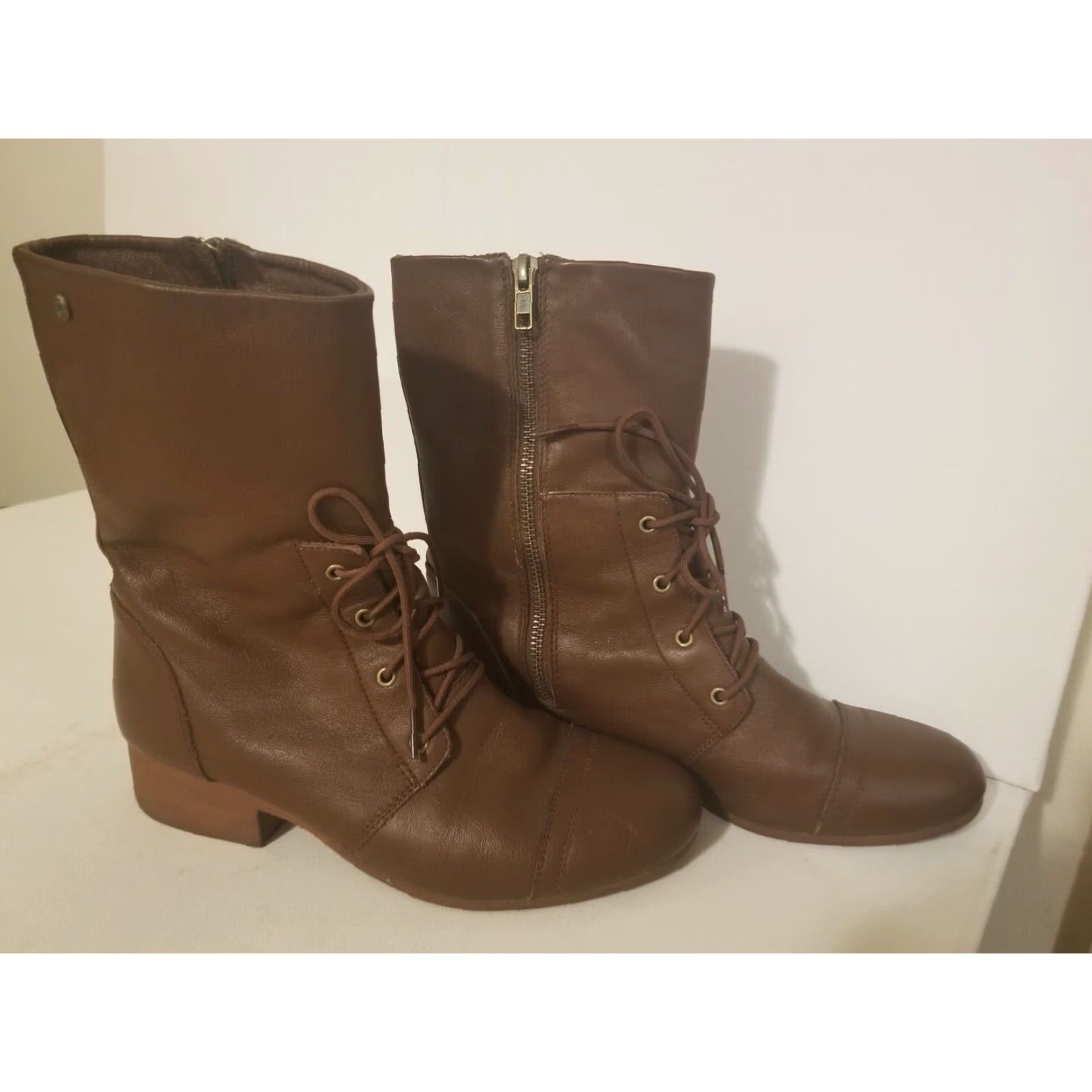 Volcom VINTAGE Volcom Brown Leather Boots Size 8.5 Womens Low Heel Lace Zipper Size US 8.5 / IT 38.5 - 3 Thumbnail